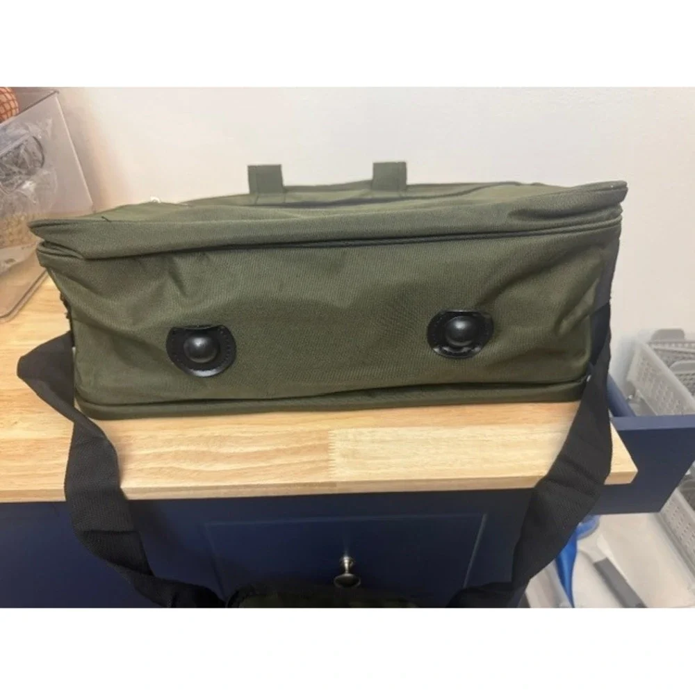 Tommy Hilfiger Messenger Bag Olive Green Canvas Laptop Briefcase Travel Bag